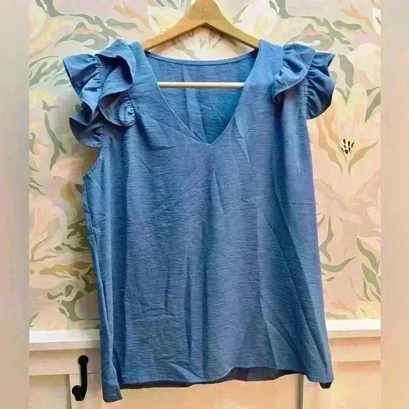 Tops - Periwinkle Blue Ruffle Sleeve Blouse, Size Large